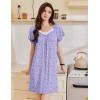 Ekouaer Womens Nightgown Lace Trim V Neck Sleep Shirt Flare Short Sleeve Night Gown Pleated Nightshirt Ladies Nightdress(Purple Floral)