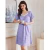 Ekouaer Womens Nightgown Lace Trim V Neck Sleep Shirt Flare Short Sleeve Night Gown Pleated Nightshirt Ladies Nightdress(Purple Floral)
