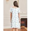 Ekouaer Womens Nightgown Lace Trim V Neck Sleep Shirt Flare Short Sleeve Night Gown Pleated Nightshirt Ladies Nightdress(White Blue Floral)