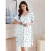 Ekouaer Womens Nightgown Lace Trim V Neck Sleep Shirt Flare Short Sleeve Night Gown Pleated Nightshirt Ladies Nightdress(White Blue Floral)