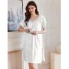 Ekouaer Womens Nightgown Lace Trim V Neck Sleep Shirt Flare Short Sleeve Night Gown Pleated Nightshirt Ladies Nightdress(White Pink Flower)