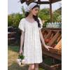 Ekouaer Womens Nightgown Lace Trim V Neck Sleep Shirt Flare Short Sleeve Night Gown Pleated Nightshirt Ladies Nightdress(White Pink Flower)