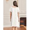 Ekouaer Womens Nightgown Lace Trim V Neck Sleep Shirt Flare Short Sleeve Night Gown Pleated Nightshirt Ladies Nightdress(White Pink Flower)