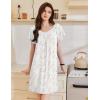 Ekouaer Womens Nightgown Lace Trim V Neck Sleep Shirt Flare Short Sleeve Night Gown Pleated Nightshirt Ladies Nightdress(White Pink Flower)