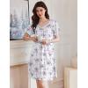 Ekouaer Womens Nightgown Lace Trim V Neck Sleep Shirt Flare Short Sleeve Night Gown Pleated Nightshirt Ladies Nightdress(White Purple Flower)
