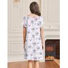 Ekouaer Womens Nightgown Lace Trim V Neck Sleep Shirt Flare Short Sleeve Night Gown Pleated Nightshirt Ladies Nightdress(White Purple Flower)
