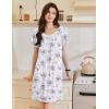 Ekouaer Womens Nightgown Lace Trim V Neck Sleep Shirt Flare Short Sleeve Night Gown Pleated Nightshirt Ladies Nightdress(White Purple Flower)