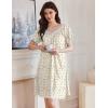 Ekouaer Womens Nightgown Lace Trim V Neck Sleep Shirt Flare Short Sleeve Night Gown Pleated Nightshirt Ladies Nightdress(Yellow Green Leaves)