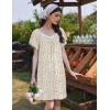 Ekouaer Womens Nightgown Lace Trim V Neck Sleep Shirt Flare Short Sleeve Night Gown Pleated Nightshirt Ladies Nightdress(Yellow Green Leaves)