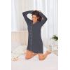 Ekouaer Women’s Nightgown Long Sleeve Nightshirt Button Down Sleepshirt Boyfriend Sleepwear Pajama Dress S-XXL(Dark Grey)