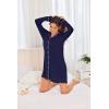 Ekouaer Women’s Nightgown Long Sleeve Nightshirt Button Down Sleepshirt Boyfriend Sleepwear Pajama Dress S-XXL(Navy Blue)