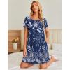 Ekouaer Women’s Nightgown Short Sleeve Sleep Shirt Round Neck T-shirt Dress Soft Nightdress with 2 Pockets S-3XL(Navy Flower)