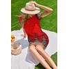 Ekouaer Women’s Nightgown Short Sleeve Sleep Shirt Round Neck T-shirt Dress Soft Nightdress with 2 Pockets S-3XL(Red Feather)