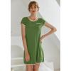 Ekouaer Womens Nightgown Sleep Shirt Dress Satin Patchwork Short Sleeve Sleepwear with Pocket(Army Green)