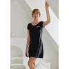 Ekouaer Womens Nightgown Sleep Shirt Dress Satin Patchwork Short Sleeve Sleepwear with Pocket(Black)