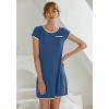 Ekouaer Womens Nightgown Sleep Shirt Dress Satin Patchwork Short Sleeve Sleepwear with Pocket(Blue)