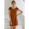 Ekouaer Womens Nightgown Sleep Shirt Dress Satin Patchwork Short Sleeve Sleepwear with Pocket(Caramel)