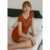 Ekouaer Womens Nightgown Sleep Shirt Dress Satin Patchwork Short Sleeve Sleepwear with Pocket(Caramel)