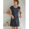 Ekouaer Womens Nightgown Sleep Shirt Dress Satin Patchwork Short Sleeve Sleepwear with Pocket(Dark Grey)