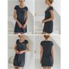 Ekouaer Womens Nightgown Sleep Shirt Dress Satin Patchwork Short Sleeve Sleepwear with Pocket(Dark Grey)