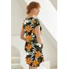 Ekouaer Womens Nightgown Sleep Shirt Dress Satin Patchwork Short Sleeve Sleepwear with Pocket(Flower Print)