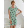 Ekouaer Womens Nightgown Sleep Shirt Dress Satin Patchwork Short Sleeve Sleepwear with Pocket(Green Butterfly)