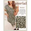 Ekouaer Womens Nightgown Sleep Shirt Dress Satin Patchwork Short Sleeve Sleepwear with Pocket(Khaki Leopard)