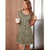 Ekouaer Womens Nightgown Sleep Shirt Dress Satin Patchwork Short Sleeve Sleepwear with Pocket(Khaki Leopard)