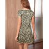 Ekouaer Womens Nightgown Sleep Shirt Dress Satin Patchwork Short Sleeve Sleepwear with Pocket(Khaki Leopard)