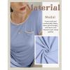 Ekouaer Womens Nightgown Sleep Shirt Dress Satin Patchwork Short Sleeve Sleepwear with Pocket(Light Blue)