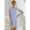Ekouaer Womens Nightgown Sleep Shirt Dress Satin Patchwork Short Sleeve Sleepwear with Pocket(Light Blue)
