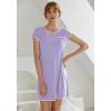 Ekouaer Womens Nightgown Sleep Shirt Dress Satin Patchwork Short Sleeve Sleepwear with Pocket(Lilac)