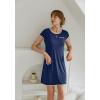 Ekouaer Womens Nightgown Sleep Shirt Dress Satin Patchwork Short Sleeve Sleepwear with Pocket(Navy Blue)