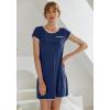 Ekouaer Womens Nightgown Sleep Shirt Dress Satin Patchwork Short Sleeve Sleepwear with Pocket(Navy Blue)
