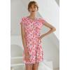 Ekouaer Womens Nightgown Sleep Shirt Dress Satin Patchwork Short Sleeve Sleepwear with Pocket(Pink Flower)