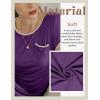 Ekouaer Womens Nightgown Sleep Shirt Dress Satin Patchwork Short Sleeve Sleepwear with Pocket(Purple)