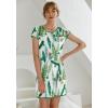 Ekouaer Womens Nightgown Sleep Shirt Dress Satin Patchwork Short Sleeve Sleepwear with Pocket(White Leaf)