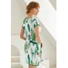 Ekouaer Womens Nightgown Sleep Shirt Dress Satin Patchwork Short Sleeve Sleepwear with Pocket(White Leaf)