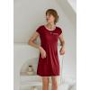 Ekouaer Womens Nightgown Sleep Shirt Dress Satin Patchwork Short Sleeve Sleepwear with Pocket(Wine Red)