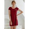 Ekouaer Womens Nightgown Sleep Shirt Dress Satin Patchwork Short Sleeve Sleepwear with Pocket(Wine Red)