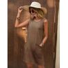 Ekouaer Womens Nightgown Sleeveless Nightgowns for Women with Pocekts Tank Dress Crew Neck Sleepwear S-XXL(Brown)