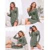 Ekouaer Women’s Nightshirt Long Sleeve Button Down Nightgown V-Neck Sleepwear Casual Pajama Dress(Army Green Striped)