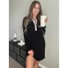 Ekouaer Women’s Nightshirt Long Sleeve Button Down Nightgown V-Neck Sleepwear Casual Pajama Dress(Black)