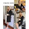 Ekouaer Women’s Nightshirt Long Sleeve Button Down Nightgown V-Neck Sleepwear Casual Pajama Dress(Black)