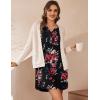 Ekouaer Women’s Nightshirt Long Sleeve Button Down Nightgown V-Neck Sleepwear Casual Pajama Dress(Black Floral)