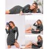 Ekouaer Women’s Nightshirt Long Sleeve Button Down Nightgown V-Neck Sleepwear Casual Pajama Dress(Black Striped)