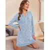 Ekouaer Women’s Nightshirt Long Sleeve Button Down Nightgown V-Neck Sleepwear Casual Pajama Dress(Blue Floral)