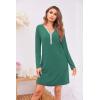 Ekouaer Women’s Nightshirt Long Sleeve Button Down Nightgown V-Neck Sleepwear Casual Pajama Dress(Green)
