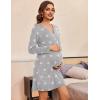 Ekouaer Women’s Nightshirt Long Sleeve Button Down Nightgown V-Neck Sleepwear Casual Pajama Dress(Grey Stars Print)