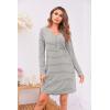 Ekouaer Women’s Nightshirt Long Sleeve Button Down Nightgown V-Neck Sleepwear Casual Pajama Dress(Light Grey Striped)